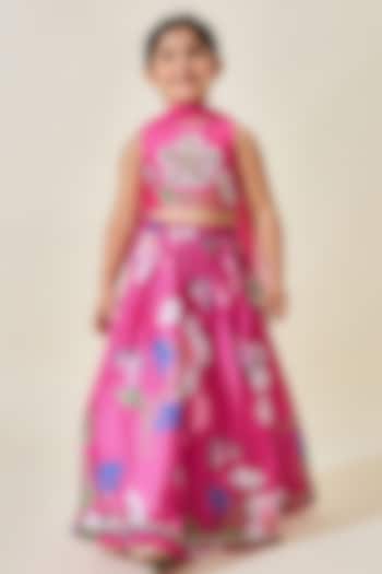 Pink Cotton Chanderi Printed Lehenga Set For Girls by Joey and Pooh Kids at Pernia's Pop Up Shop