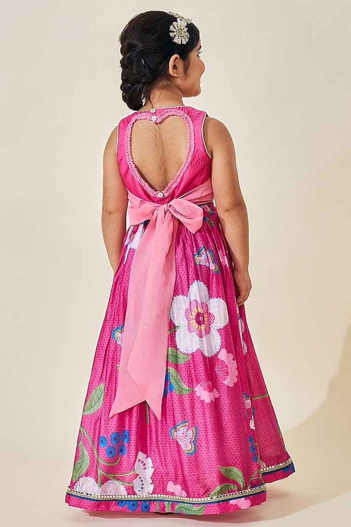 Pink Cotton Chanderi Printed Lehenga Set For Girls by Joey and Pooh Kids at Pernia's Pop Up Shop
