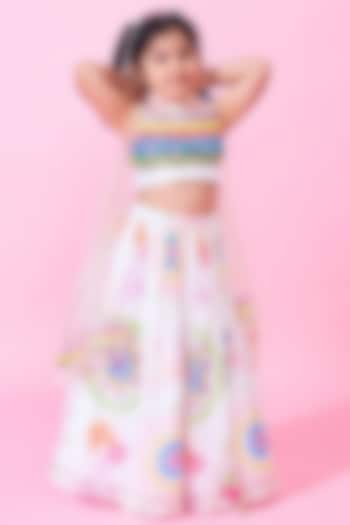 White Cotton Chanderi Printed Lehenga Set For Girls by Joey and Pooh Kids at Pernia's Pop Up Shop