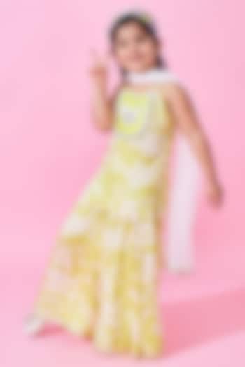 Yellow Modal Satin Printed Sharara Set For Girls by Joey and Pooh Kids at Pernia's Pop Up Shop