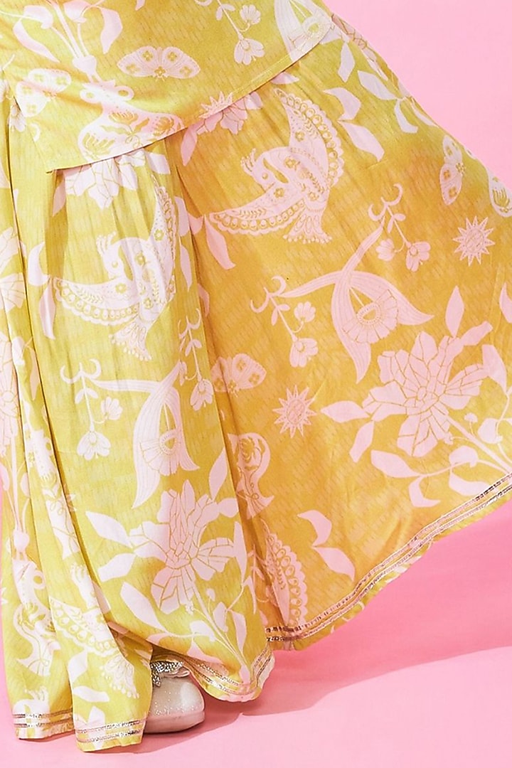 Yellow Modal Satin Printed Sharara Set For Girls by Joey and Pooh Kids at Pernia's Pop Up Shop
