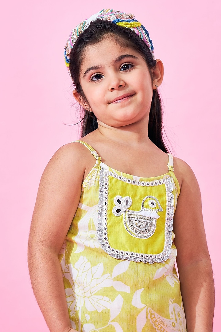 Yellow Modal Satin Printed Sharara Set For Girls by Joey and Pooh Kids at Pernia's Pop Up Shop