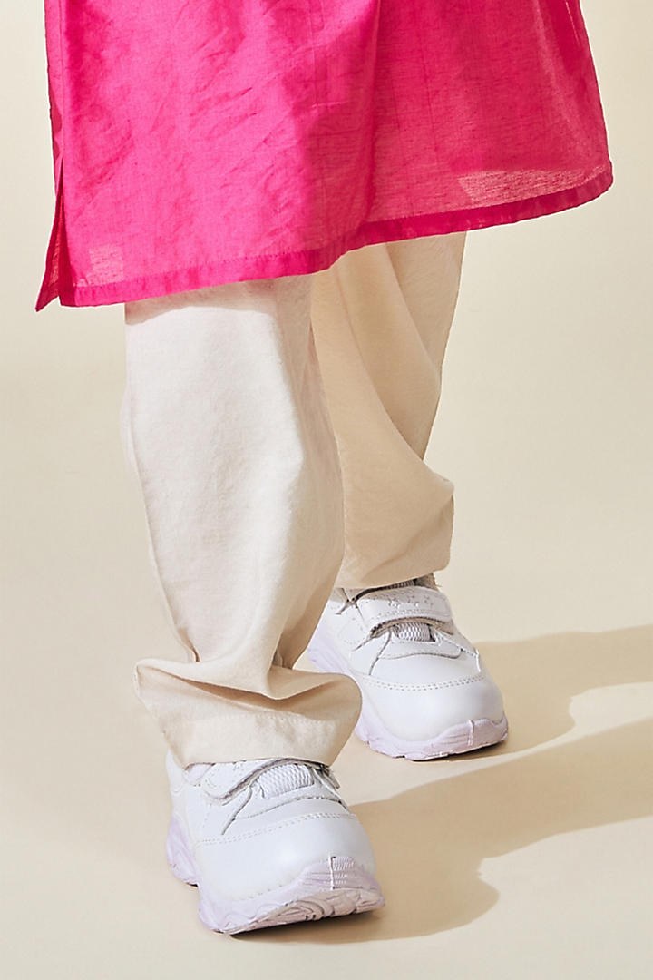 Pink Cotton Chanderi Printed & Embroidered Jacket Set For Boys by Joey and Pooh Kids at Pernia's Pop Up Shop