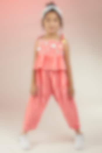 Red Premium Cotton Cambric Printed Jumpsuit For Girls by Joey and Pooh Kids