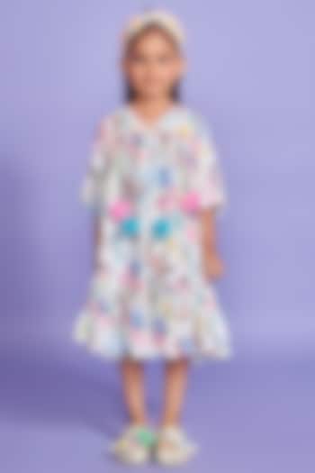 White Silk Muslin Printed Tiered Kaftan Dress For Girls by Joey and Pooh Kids