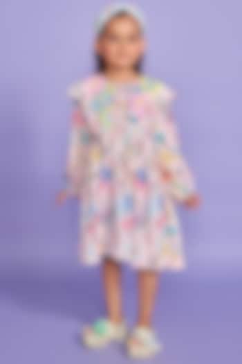 Powder Pink Rayon Crepe Printed Knee-Length Dress For Girls by Joey and Pooh Kids