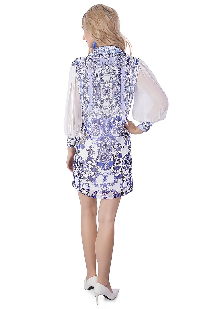 White Georgette Printed Shirt Summer Dress by Jyo Das at Pernia's Pop Up Shop