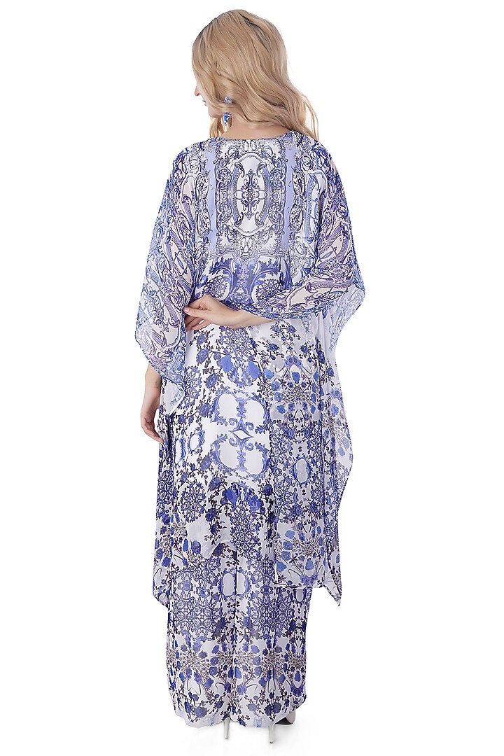 White Georgette Printed Kaftan Tunic by Jyo Das at Pernia's Pop Up Shop