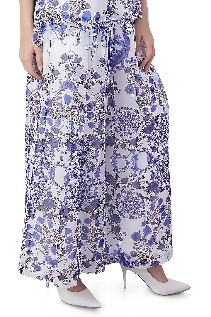White Georgette Porcelain Printed Co-Ord Set by Jyo Das at Pernia's Pop Up Shop