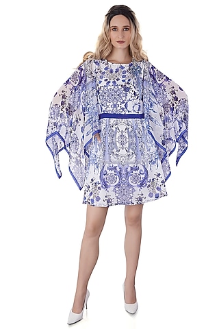 White Georgette Printed Mini Dress by Jyo Das