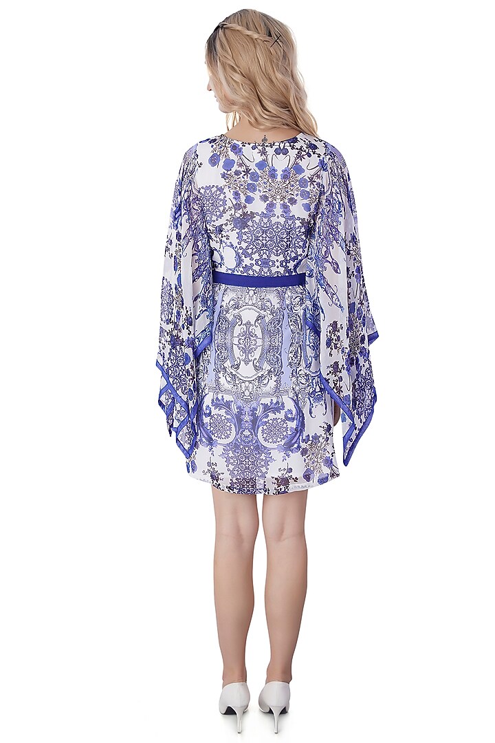 White Georgette Printed Mini Summer Dress by Jyo Das at Pernia's Pop Up Shop