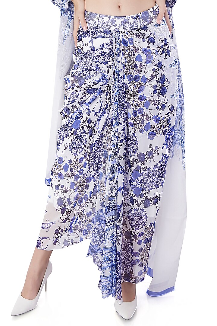 White Georgette Printed Dhoti Skirt Set by Jyo Das at Pernia's Pop Up Shop