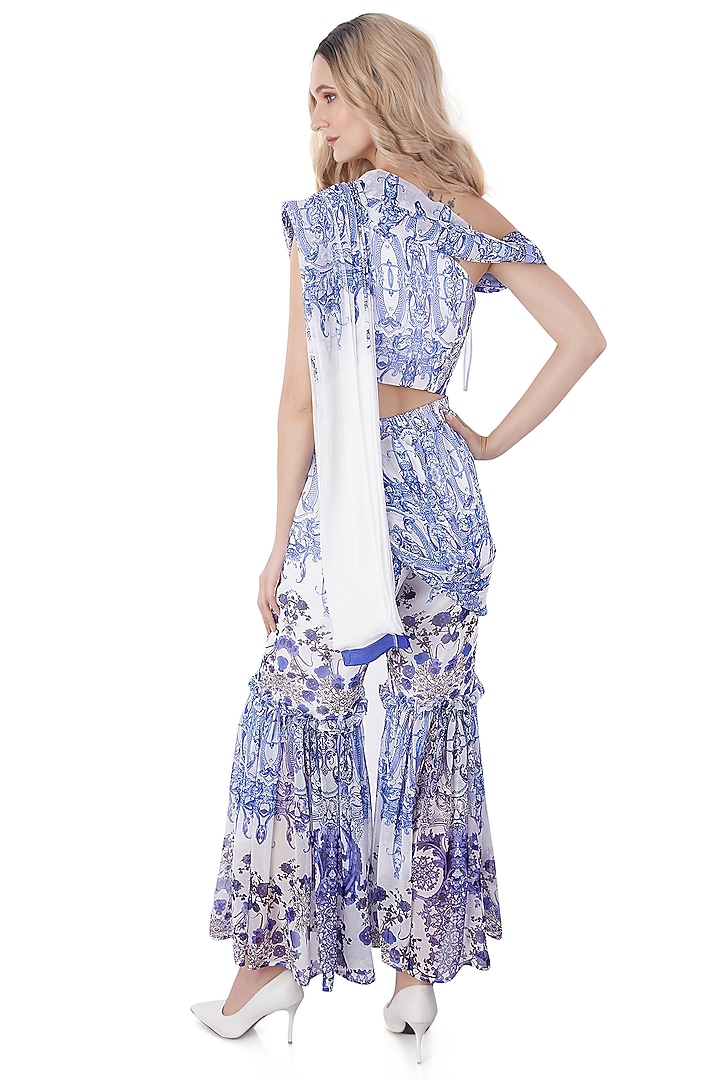 White Georgette Printed Party Wear Sharara Set by Jyo Das at Pernia's Pop Up Shop