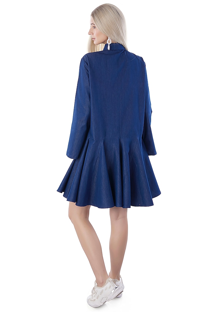 Cobalt Blue Denim Hand Embroidered Summer Shirt Dress by Jyo Das at Pernia's Pop Up Shop
