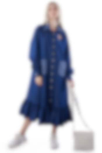 Cobalt Blue Denim Embroidered Long Dress by Jyo Das