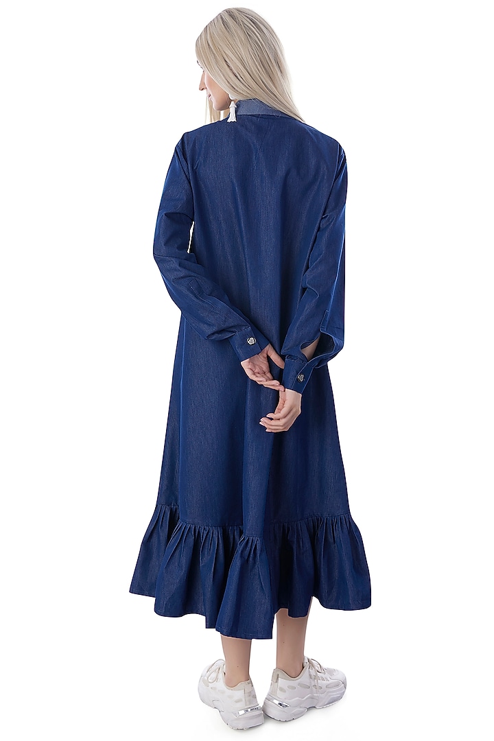 Cobalt Blue Denim Embroidered Long Summer Dress by Jyo Das at Pernia's Pop Up Shop