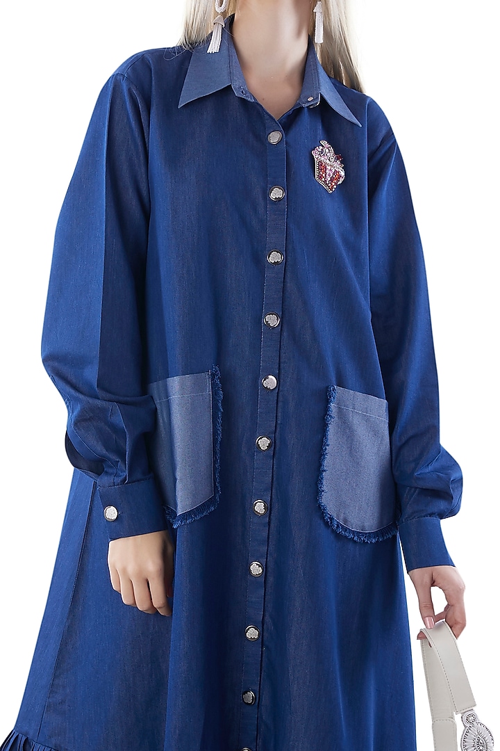 Cobalt Blue Denim Embroidered Long Summer Dress by Jyo Das at Pernia's Pop Up Shop