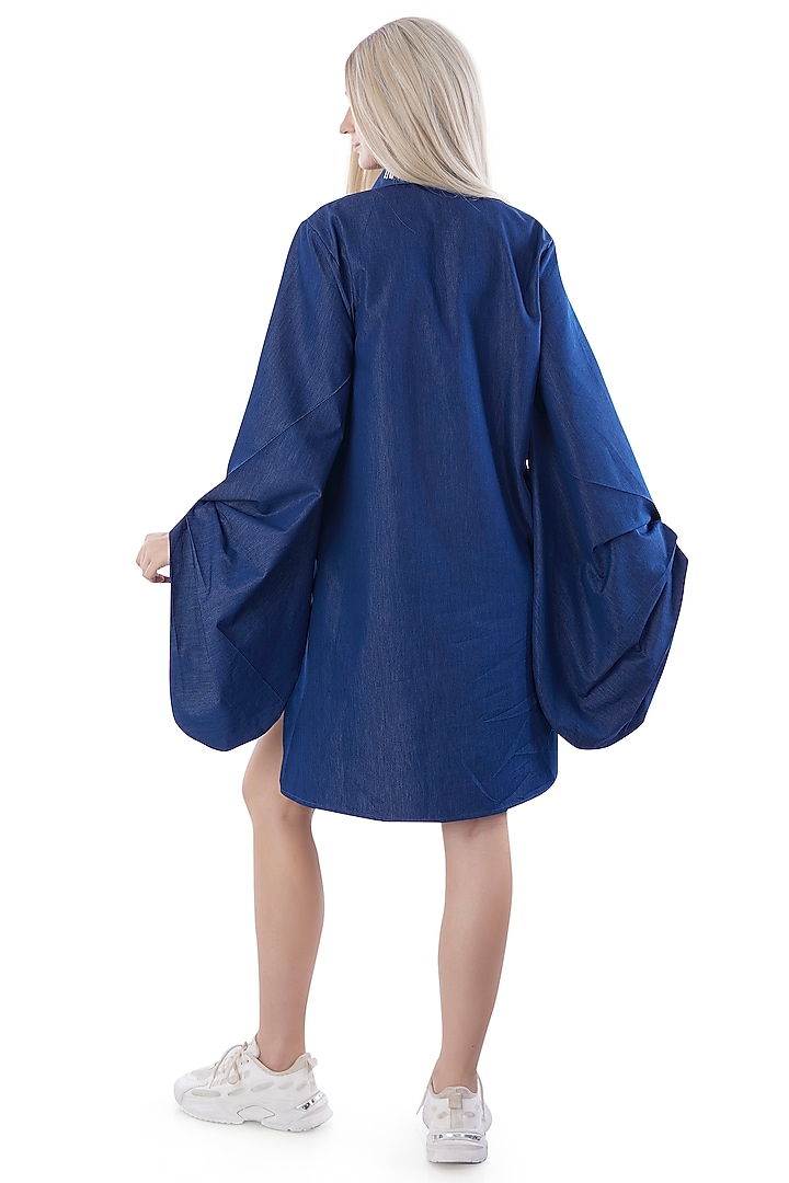 Cobalt Blue Denim Embroidered Oversized Summer Shirt Dress by Jyo Das at Pernia's Pop Up Shop