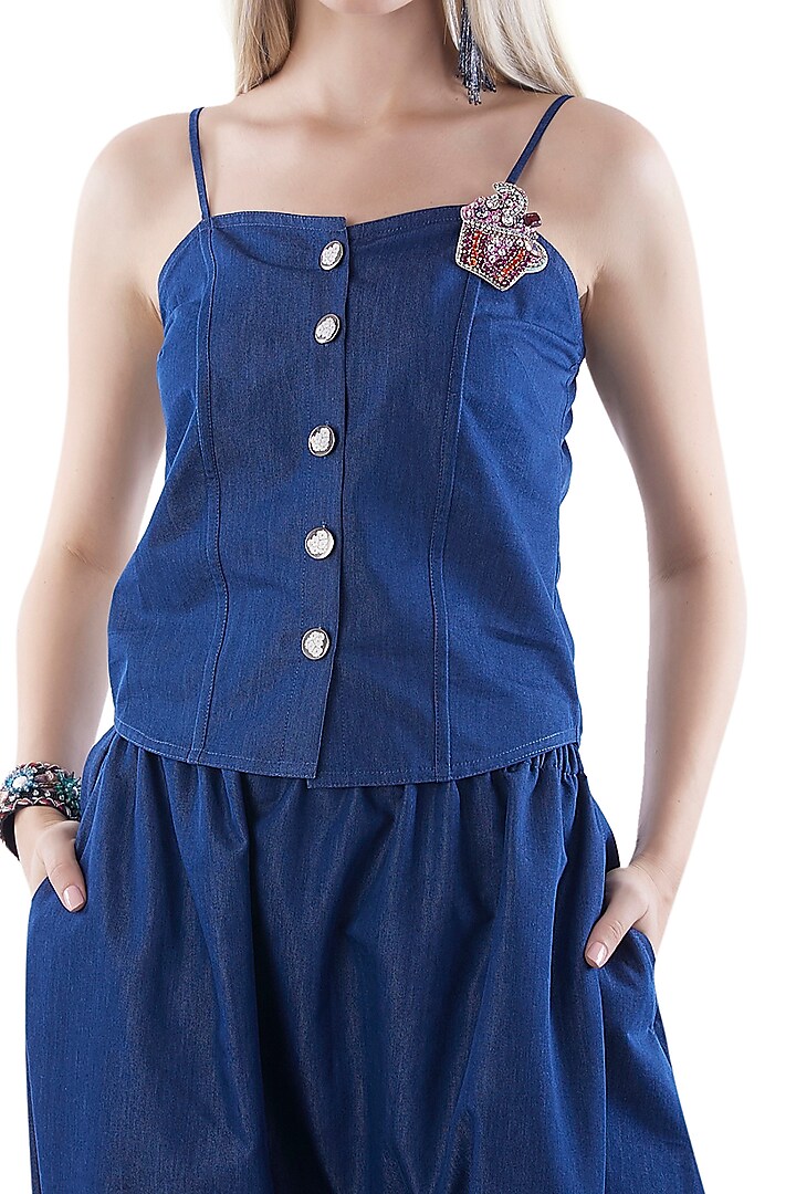 Cobalt Blue Denim Pant Set by Jyo Das at Pernia's Pop Up Shop