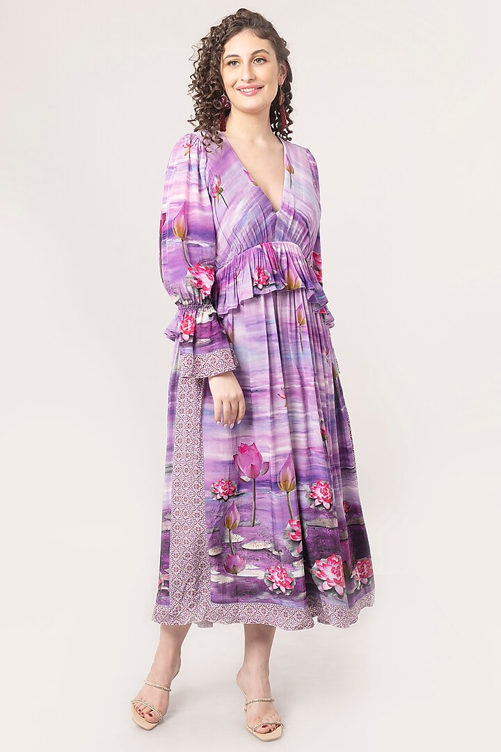 Purple Printed Maxi Dress by Jyo Das