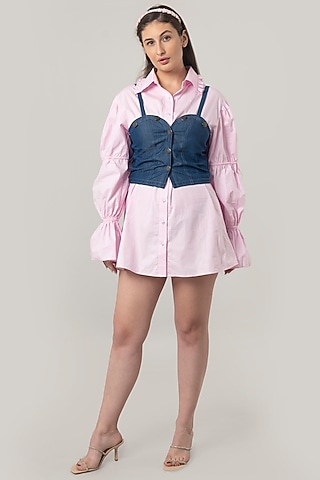 Pink-Denim Poly Cotton Shirt by Jyo Das