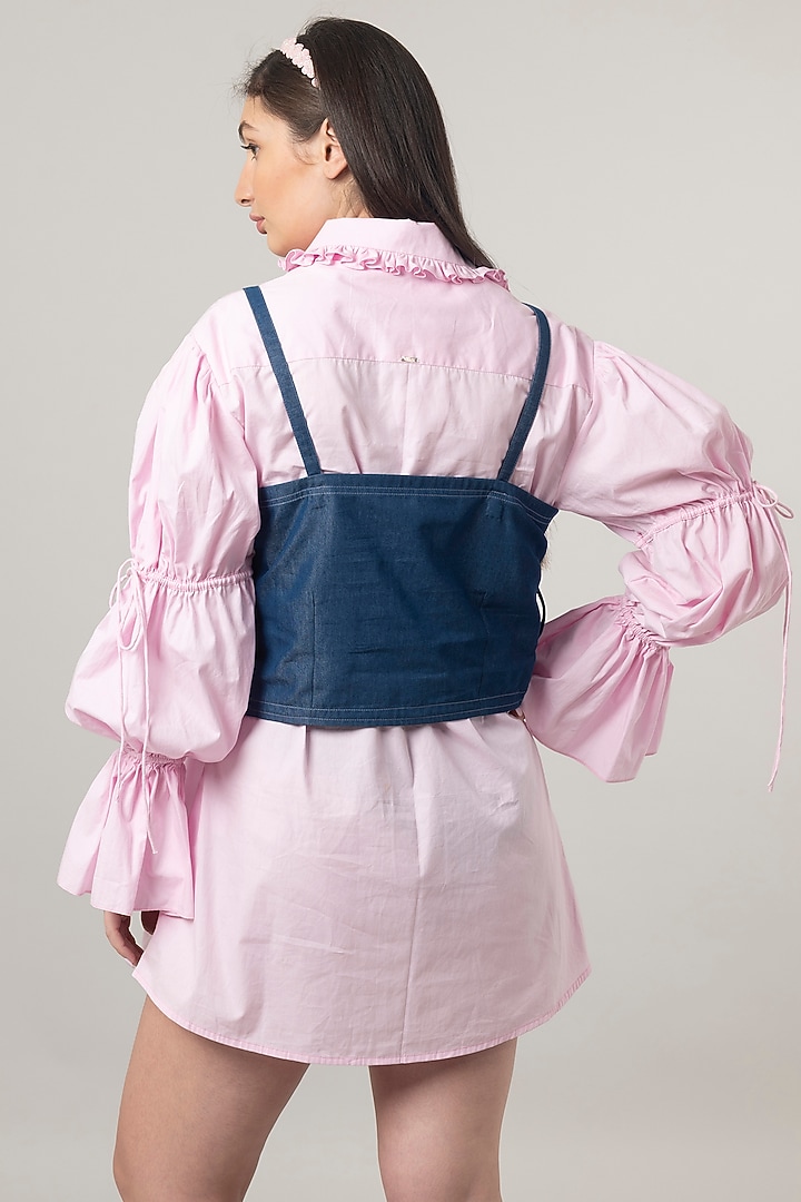 Pink-Denim Poly Cotton Shirt by Jyo Das at Pernia's Pop Up Shop