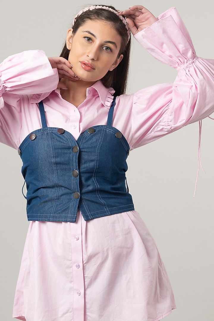 Pink-Denim Poly Cotton Shirt by Jyo Das at Pernia's Pop Up Shop