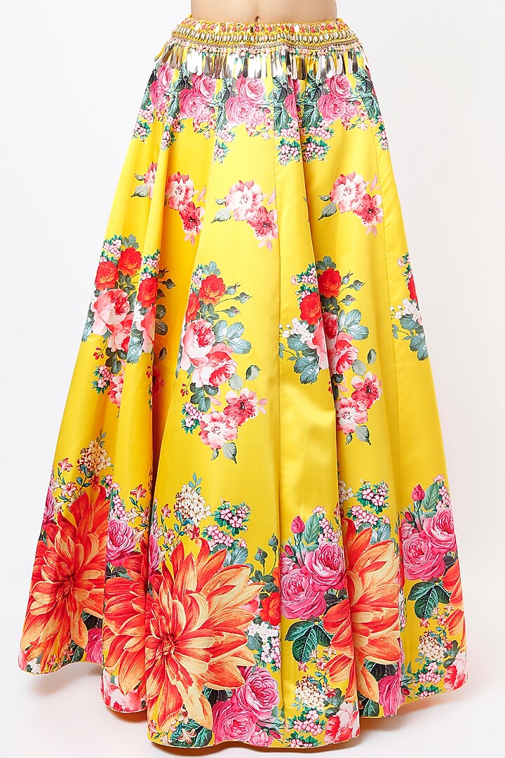 Canary Yellow Printed & Embroidered Lehenga Set by Jiya by Veer Designs at Pernia's Pop Up Shop