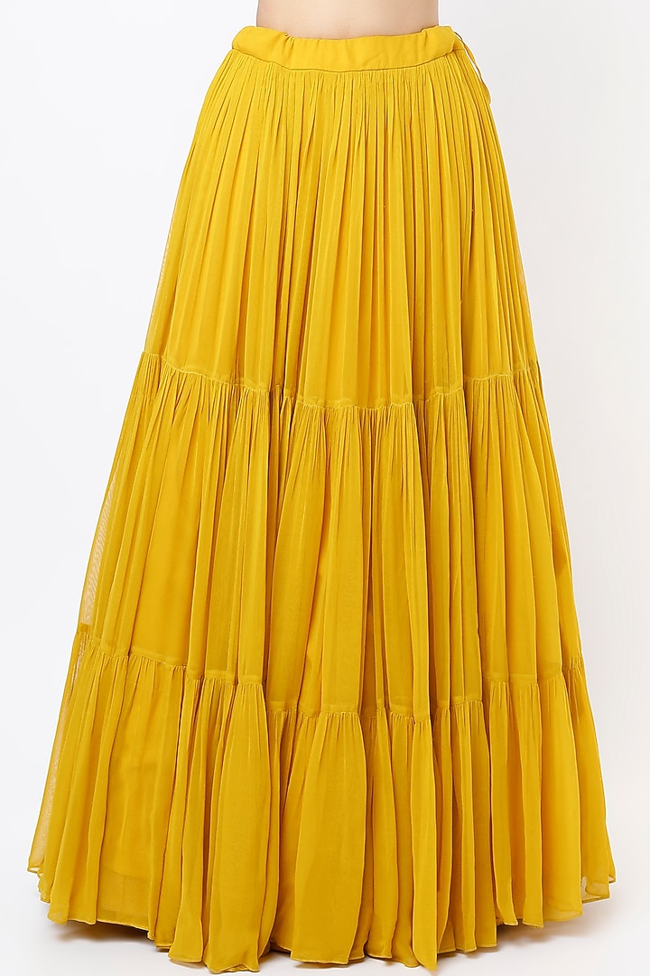 Haldi Yellow Georgette Tiered Lehenga Set by Jiya by Veer Designs at Pernia's Pop Up Shop
