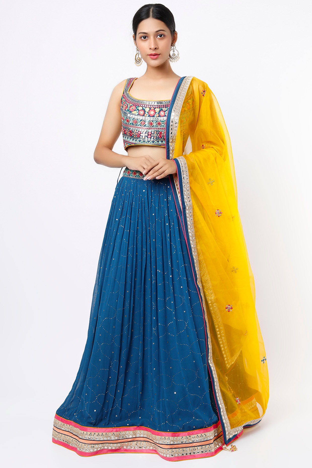 Shop Beige N Blue Layered Lehenga Set Festive Wear Online at Best Price |  Cbazaar