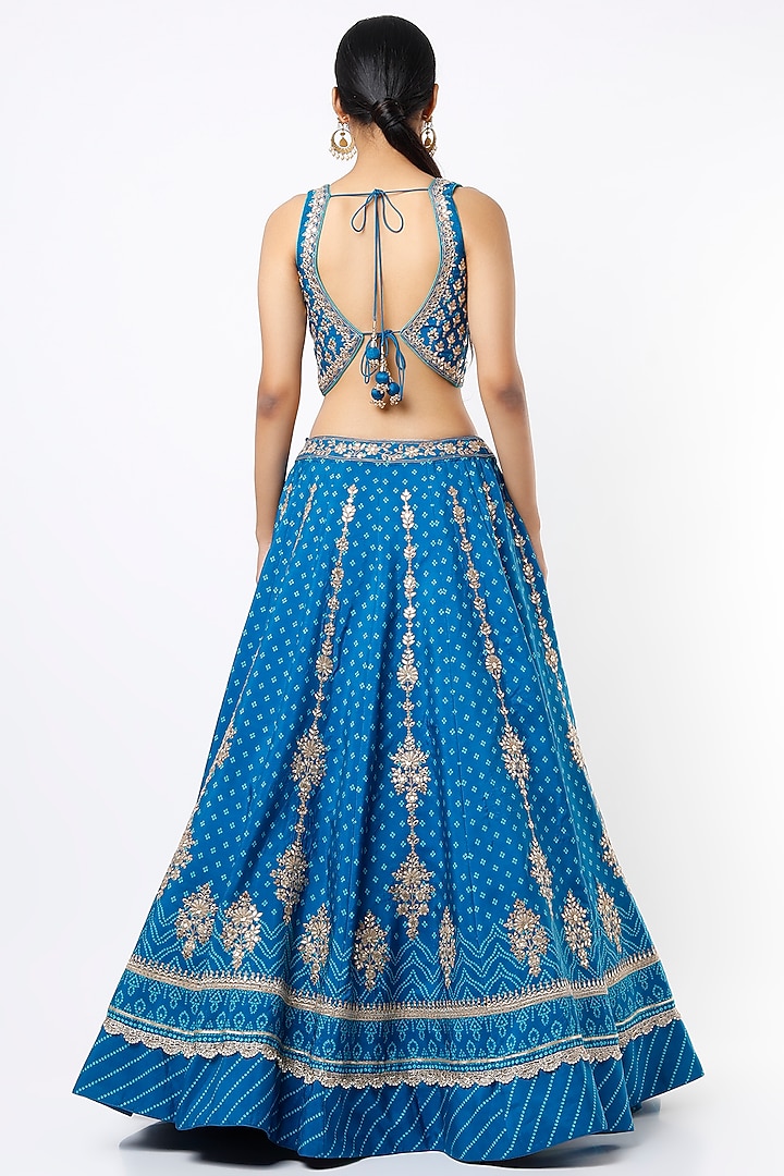 Azure Blue Printed Wedding Lehenga Set by Jiya by Veer Designs at Pernia's Pop Up Shop