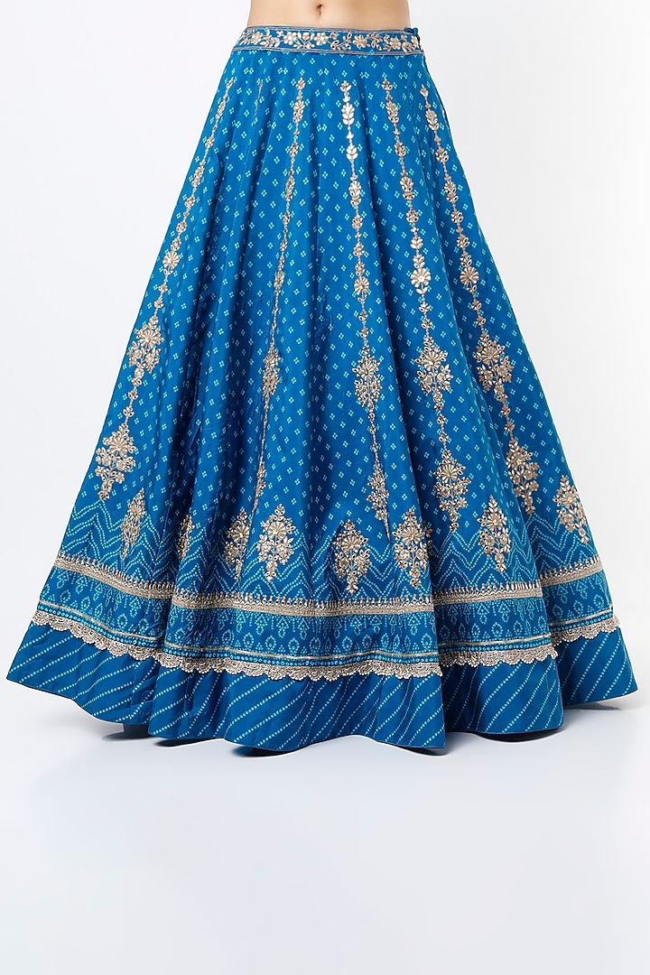 Azure Blue Printed Wedding Lehenga Set by Jiya by Veer Designs at Pernia's Pop Up Shop