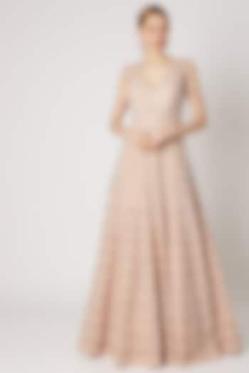 Nude Blush Embroidered Gown by Jiya by Veer Designs