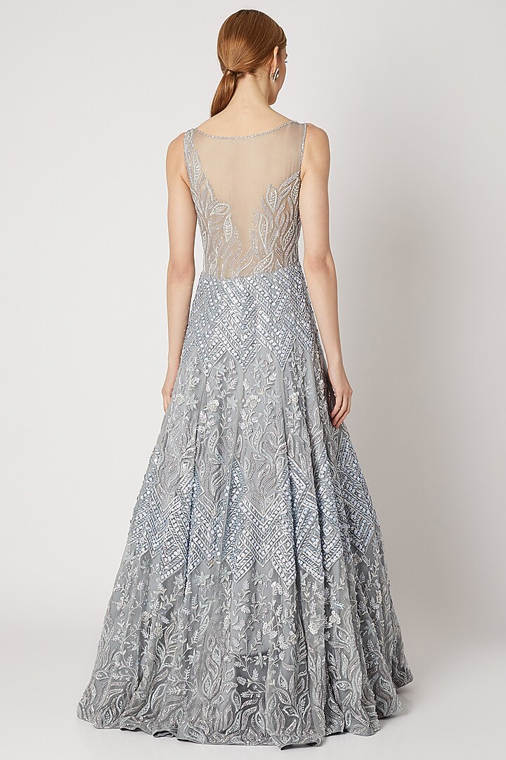 Powder Blue Embroidered Wedding Gown by Jiya by Veer Designs at Pernia's Pop Up Shop