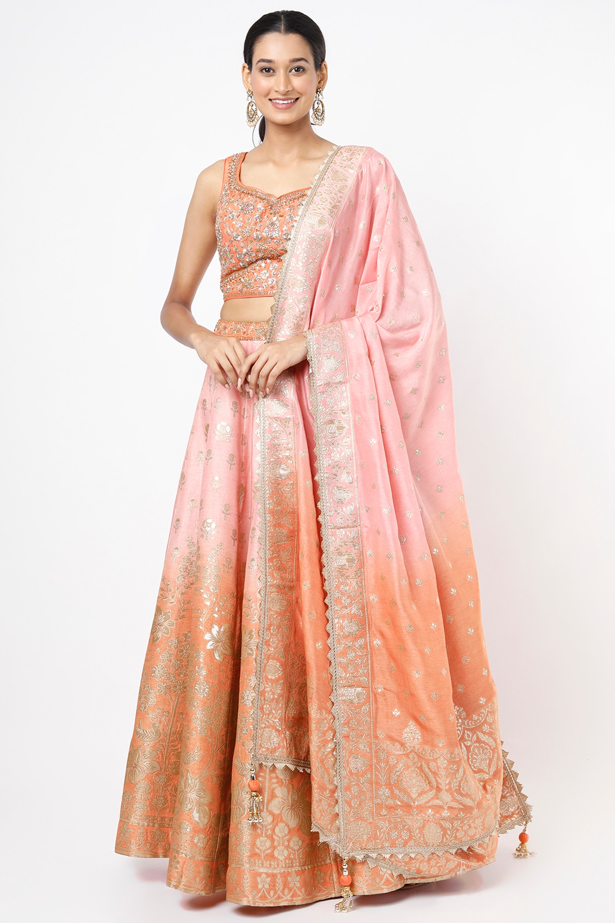 Embroidered, Resham and Zari Work Banarasi Lehenga Choli Online Green and  Pink Lehenga Choli| lovelyweddingmall.com
