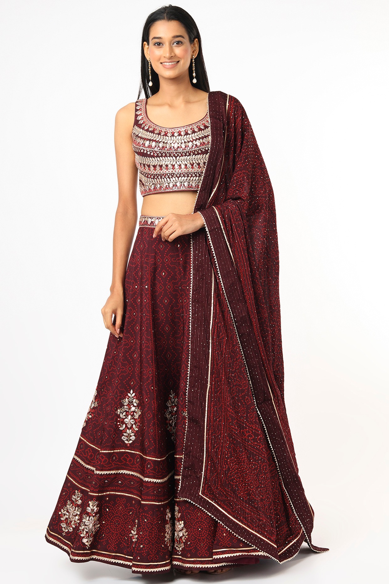 Buy Off-White & Maroon Embroidered Georgette Bridal Lehenga Choli From  Ethnic Plus