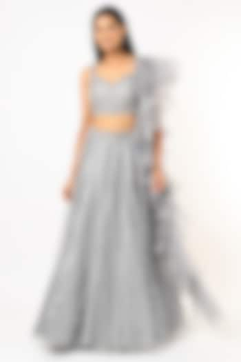 Grey Embroidered Lehenga Set by Jiya by Veer Designs at Pernia's Pop Up Shop