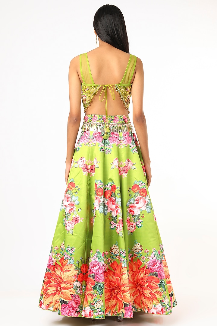 Green Printed Lehenga Set by Jiya by Veer Designs at Pernia's Pop Up Shop