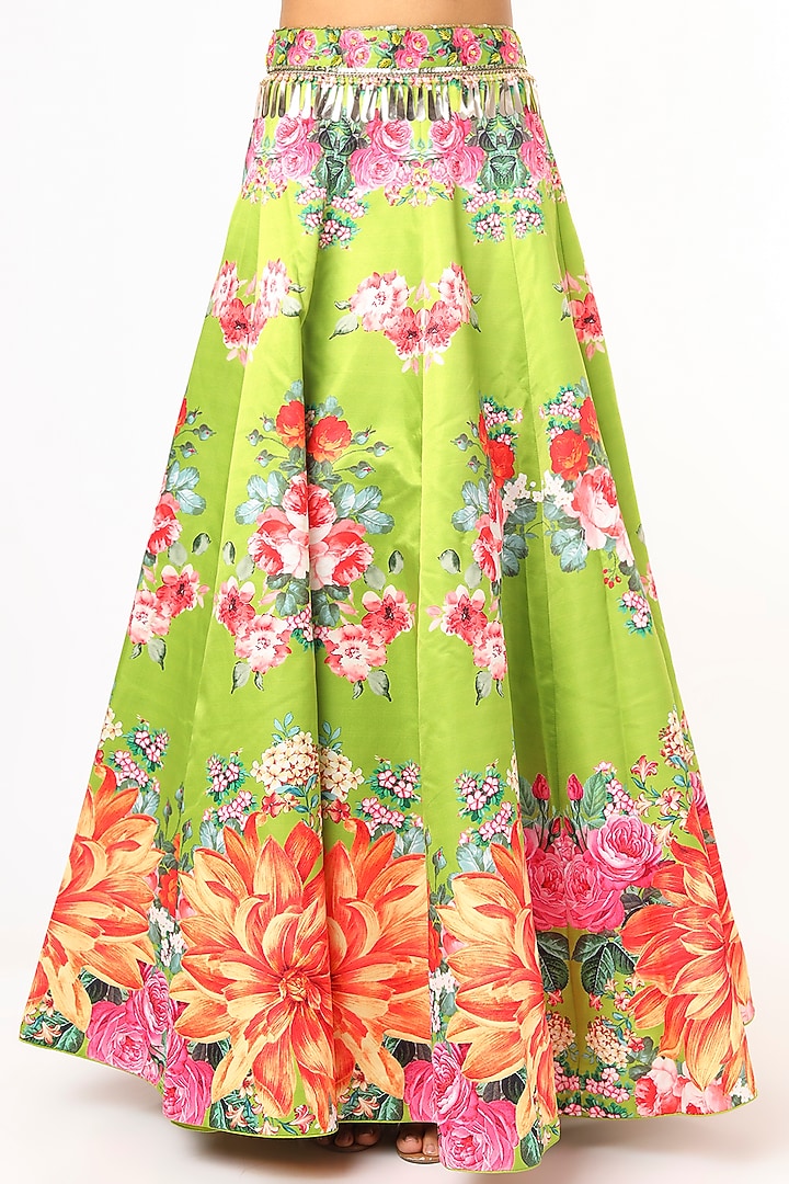 Green Printed Lehenga Set by Jiya by Veer Designs at Pernia's Pop Up Shop