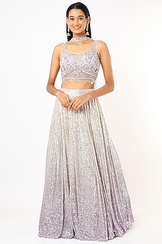Light Lilac Embroidered Lehenga Set by Jiya by Veer Designs