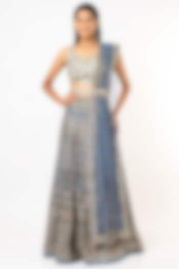 Blue Embroidered Wedding Lehenga Set by Jiya by Veer Designs at Pernia's Pop Up Shop