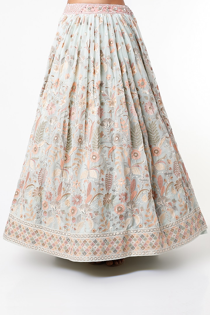 Pale Blue Floral Motifs Embroidered Wedding Lehenga Set by Jiya by Veer Designs at Pernia's Pop Up Shop