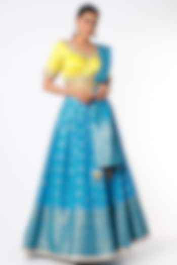 Cobalt Blue Embroidered Wedding Lehenga Set by Jiya by Veer Designs at Pernia's Pop Up Shop