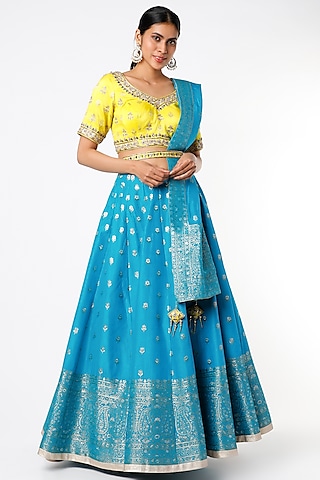 Cobalt Blue Embroidered Lehenga Set by Jiya by Veer Designs
