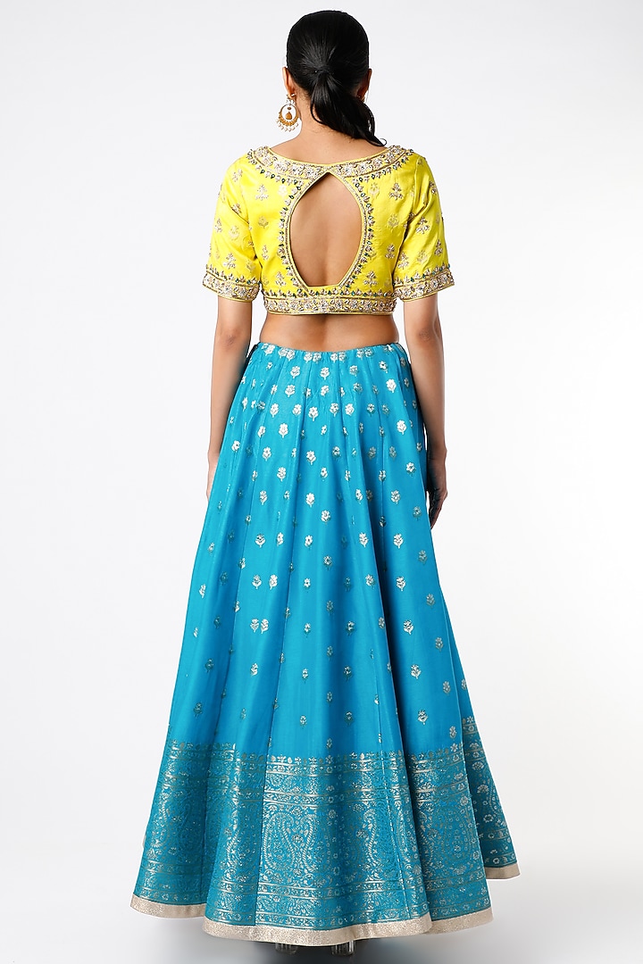 Cobalt Blue Embroidered Wedding Lehenga Set by Jiya by Veer Designs at Pernia's Pop Up Shop