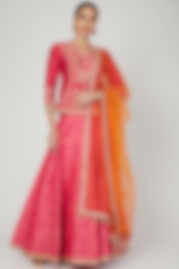 Fuchsia Floral Embroidered Lehenga Set by Jiya by Veer Designs