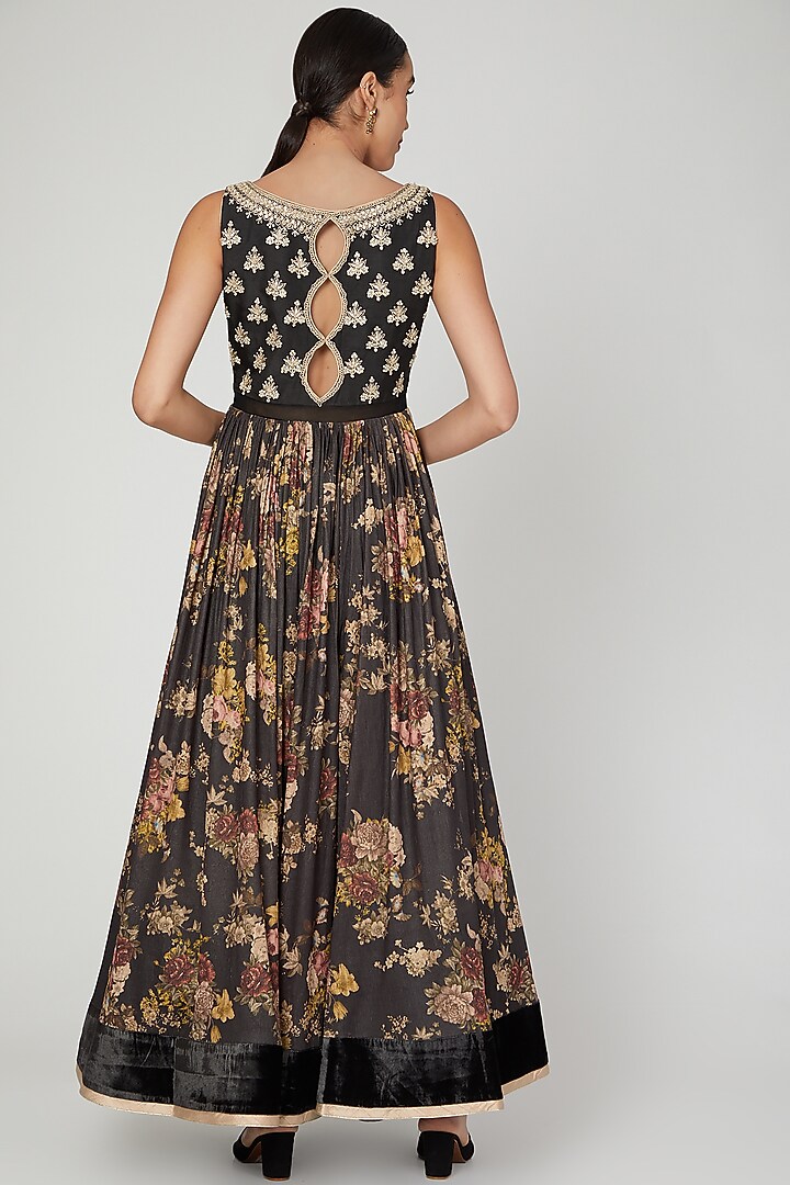 Black Printed Wedding Anarkali Set by Jiya by Veer Designs at Pernia's Pop Up Shop