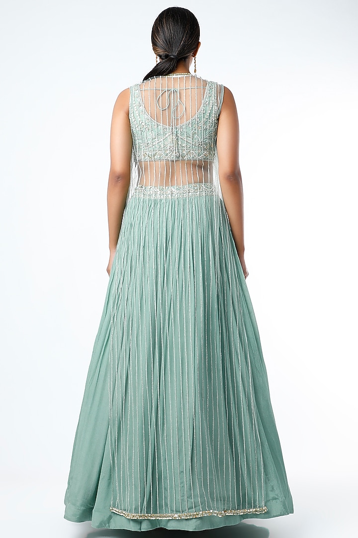 Sky Blue Embroidered Lehenga Set by Jiya By Veer Designs at Pernia's Pop Up Shop