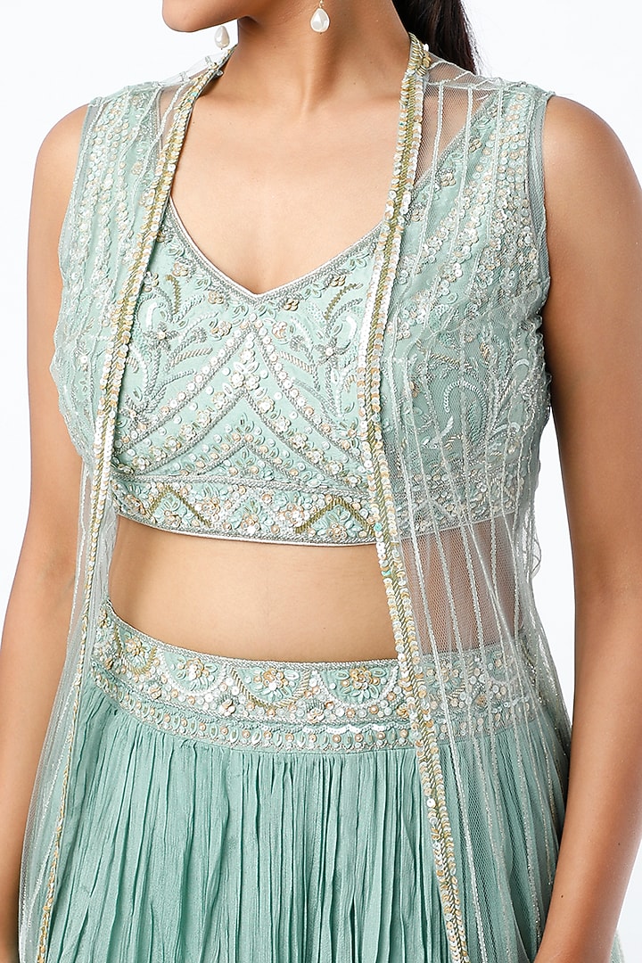 Sky Blue Embroidered Lehenga Set by Jiya By Veer Designs at Pernia's Pop Up Shop
