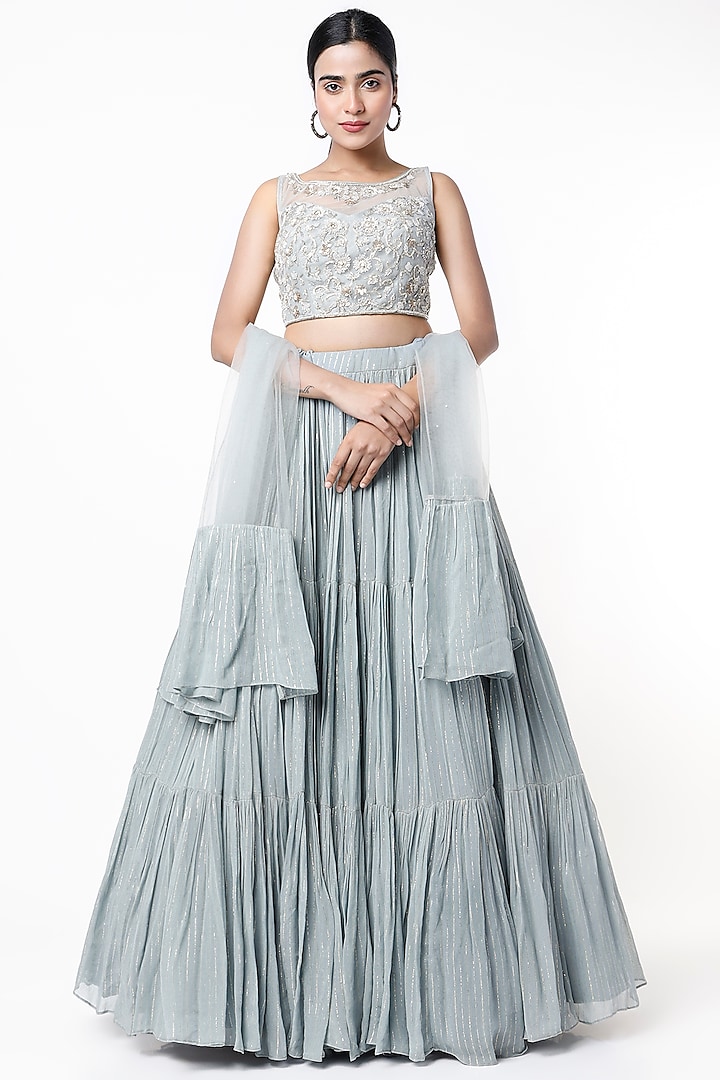 Dusky Grey Sequins Embroidered Lehenga Set by Jiya By Veer Designs